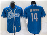 Detroit Lions #14 Amon-Ra St. Brown Light Blue Baseball Cool Base Jersey