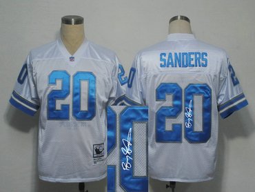 Detroit Lions #20 B.Sanders White throwback Jersey(Signed Elite)