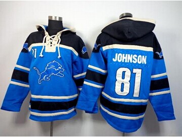 Detroit Lions #81 Calvin Johnson Blue Sawyer Hooded Sweatshirt NFL Hoodie