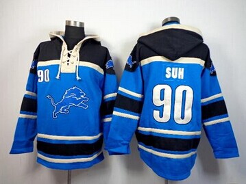 Detroit Lions #90 Ndamukong Suh Blue Sawyer Hooded Sweatshirt NFL Hoodie
