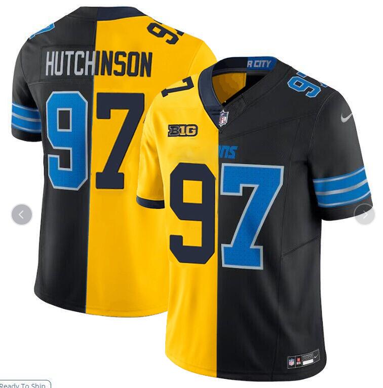 Detroit Lions & Michigan Wolverines #97 Aidan Hutchinson Black Gold Split Stitched Football Jerseys