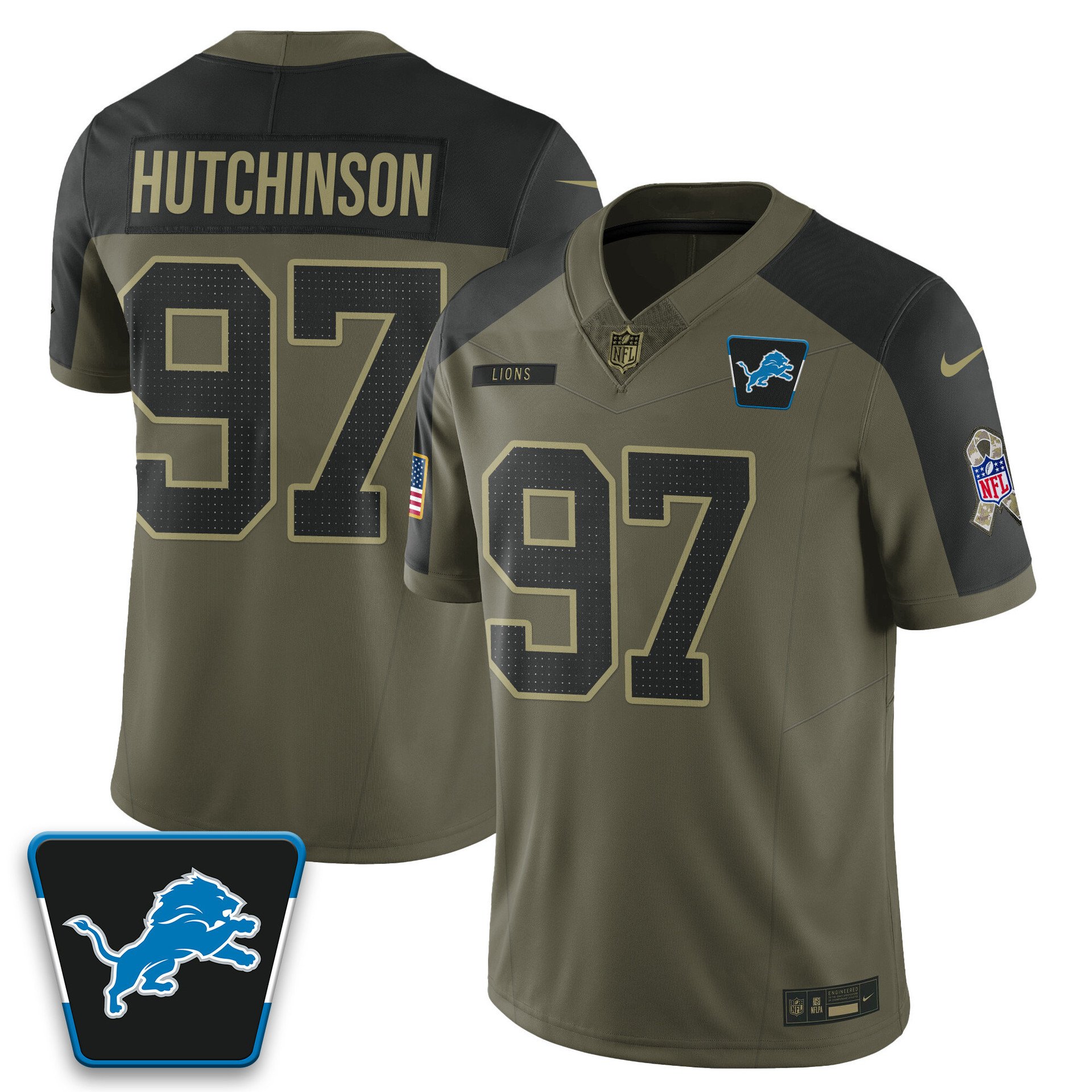 Detroit Lions 2025 Salute to Service Limited Jersey olive #97 Aidan Hutchinson