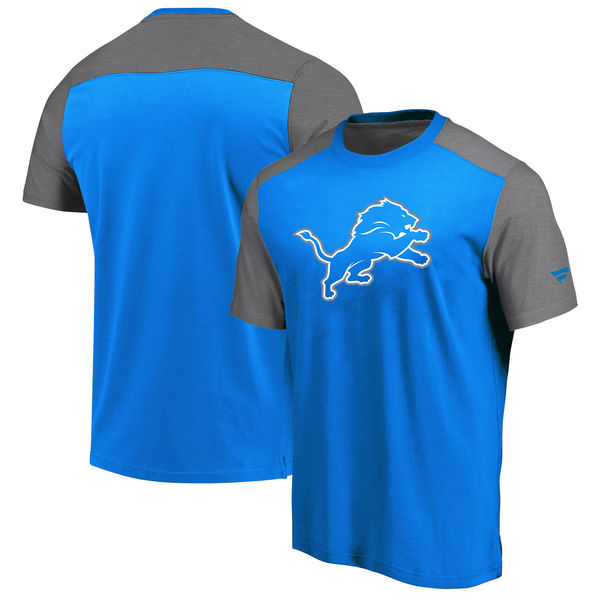 Detroit Lions NFL Pro Line By Fanatics Branded Iconic Color Block T-Shirt BlueHeathered Gray