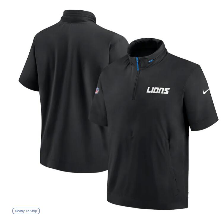 Detroit Lions Nike 2024 Sideline Coach Short Sleeve Half-Zip Hoodie Jacket - Black