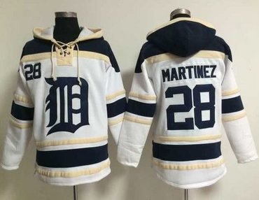 Detroit Tigers #28 J. D. Martinez White Sawyer Hooded Sweatshirt Baseball Hoodie
