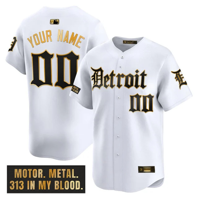 Detroit Tigers 'Motor Gothic Edition' Gold Vapor Premier Limited Custom Jersey - All Stitched men white gold custom