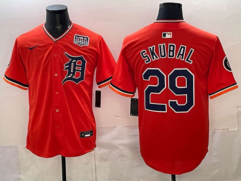 Detroit Tigers orange #29 skubal with usa patch