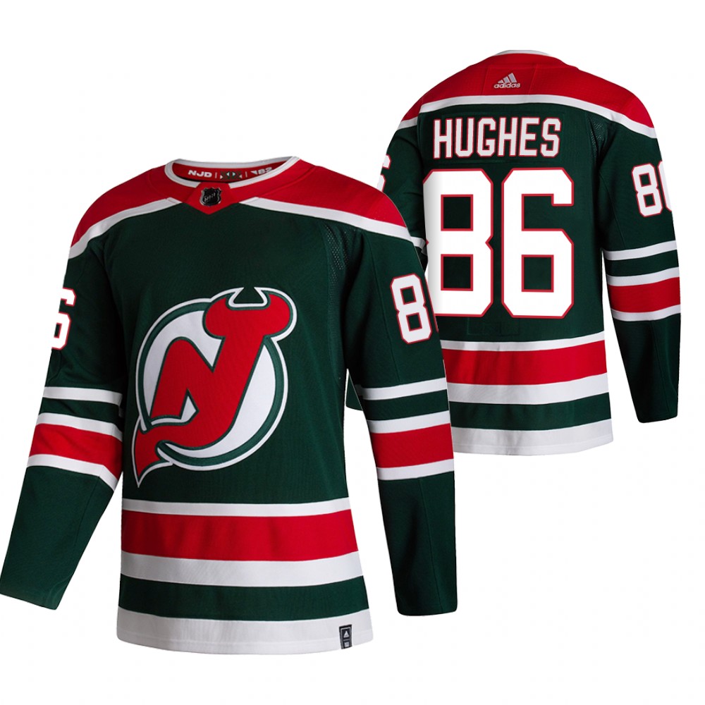 Devils 2021 Reverse Retro #86 jack hughes Green Jersey Special Edition Authentic