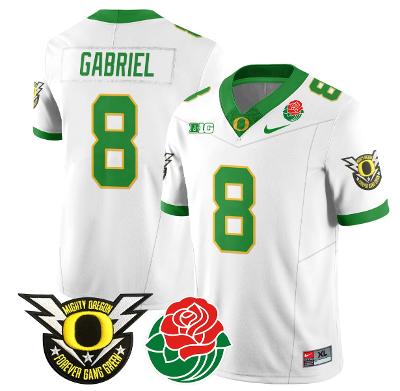 Dillon Gabriel Jersey #8 Oregon Ducks 2024 Mighty Rose Bowl Patch N2 White