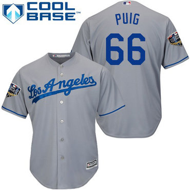 Dodgers #66 Yasiel Puig Grey New Cool Base 2018 World Series Stitched MLB Jersey