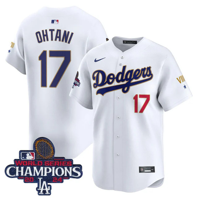 Dodgers 2024 World Series Champions Gold Trim Vapor Premier Limited Custom Jersey #17 OHTANI.webp