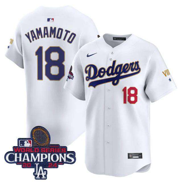 Dodgers 2024 World Series Champions Gold Trim Vapor Premier Limited Custom Jersey #18 YAMAMOTO.webp