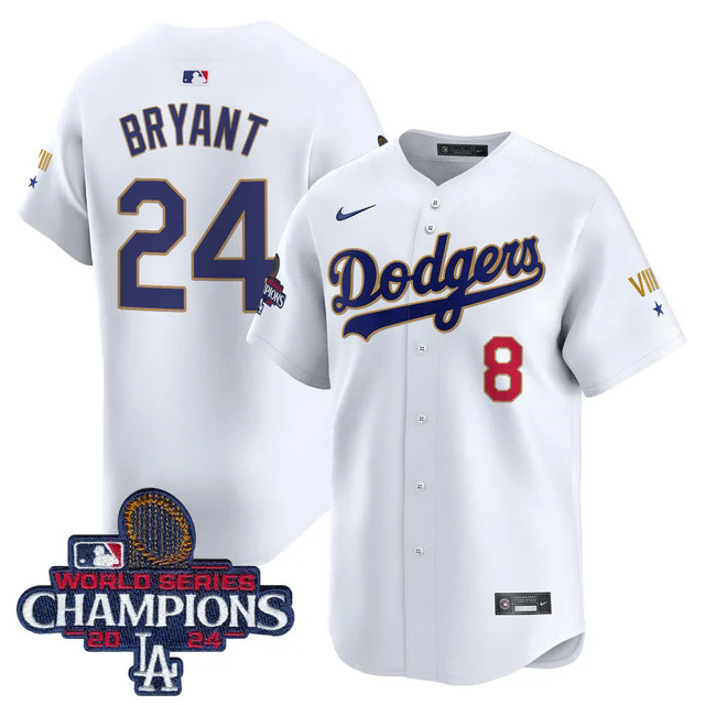 Dodgers 2024 World Series Champions Gold Trim Vapor Premier Limited Custom Jersey #24 BRYANT.webp