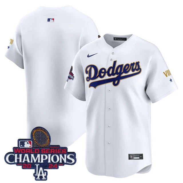 Dodgers 2024 World Series Champions Gold Trim Vapor Premier Limited Custom Jersey BLANK.webp