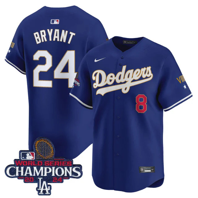 Dodgers 2024 World Series Champions Gold Trim Vapor Premier Limited Custom Jersey NAVY #24 BRYANT.webp