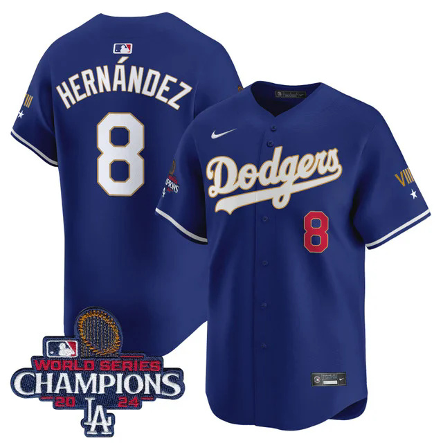 Dodgers 2024 World Series Champions Gold Trim Vapor Premier Limited Custom Jersey NAVY #8 HERNANDEZ.webp