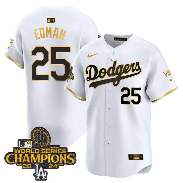 Dodgers 2024 World Series Champions Gold Trim Vapor Premier Limited Custom Jersey WHITE #25 EDMAN.webp