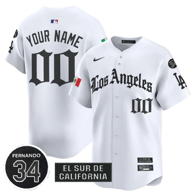 Dodgers Mexico 2025 LA Gothic Style Patch Vapor Premier Limited Custom Jersey WHITE.webp