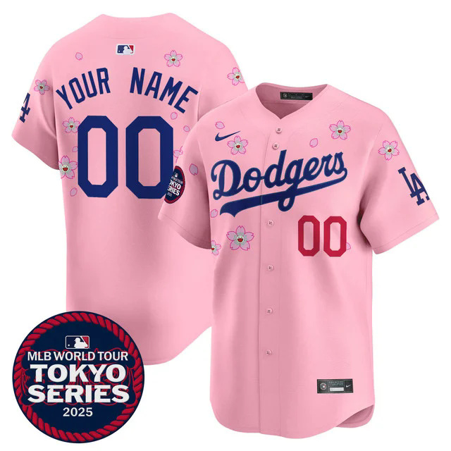 Dodgers Tokyo Series 2025 Vapor Premier Limited Custom Jersey - Stitched PINK.webp