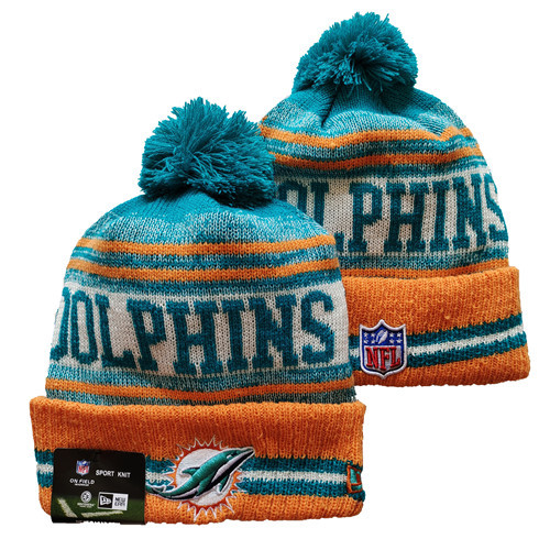 Dolphins Team Logo Aque And Orange Pom Cuffed Knit Hat YD