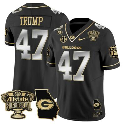 Donald Trump Jersey #47 Georgia Bulldogs 2025 Sugar Bowl Patch Vapor Black Gold