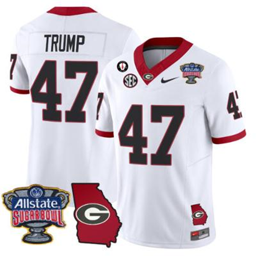 Donald Trump Jersey #47 Georgia Bulldogs 2025 Sugar Bowl Patch Vapor White
