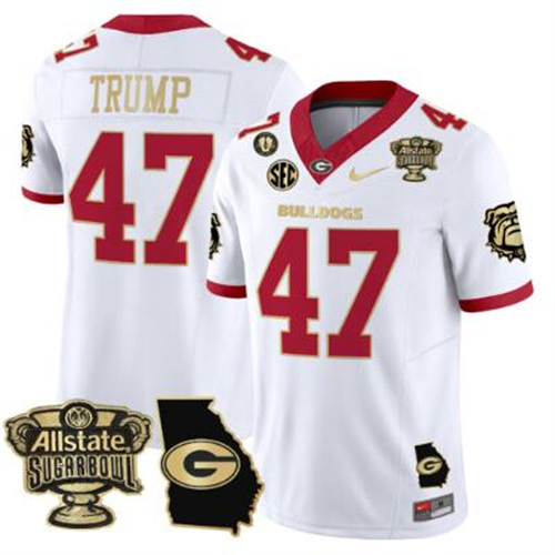 Donald Trump Jersey #47 Georgia Bulldogs 2025 Sugar Bowl Patch White Gold Trim