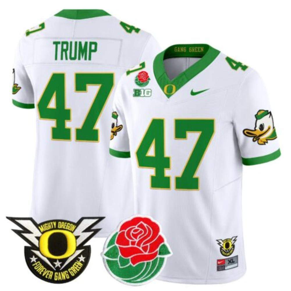 Donald Trump Jersey #47 Oregon Ducks 2025 Rose Bowl Game Patch Vapor White
