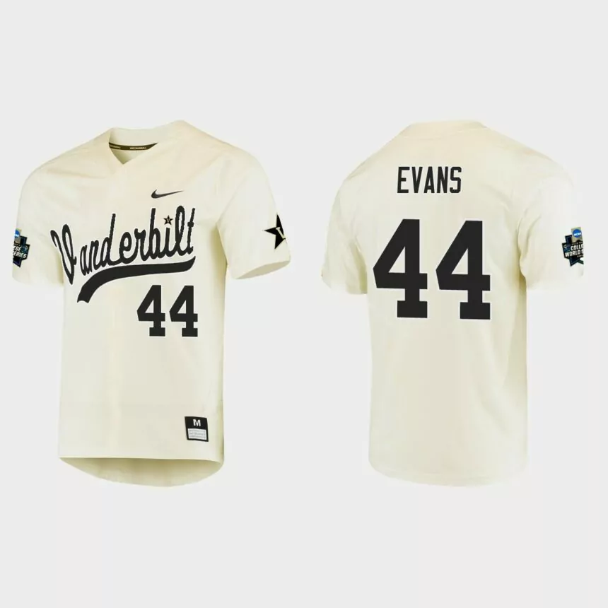 Donye Evans Vanderbilt Commodores College World Series Baseball Jersey – Cream