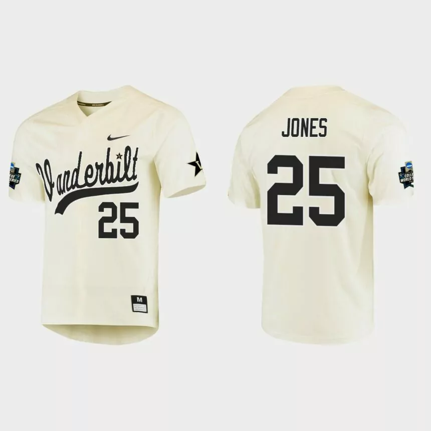 Druw Jones Vanderbilt Commodores Replica College Baseball Jersey – Cream