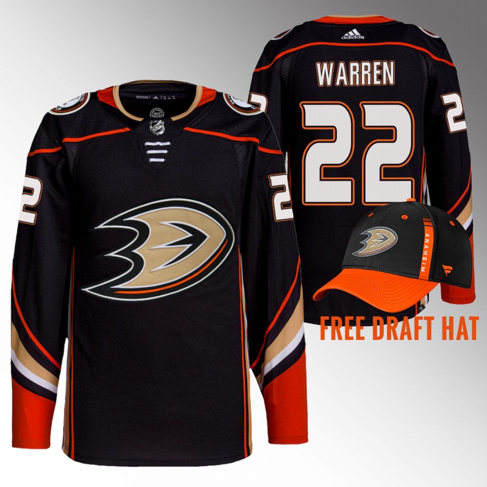 Ducks 2022 NHL Draft Noah Warren Black Jersey Authentic Primegreen Home