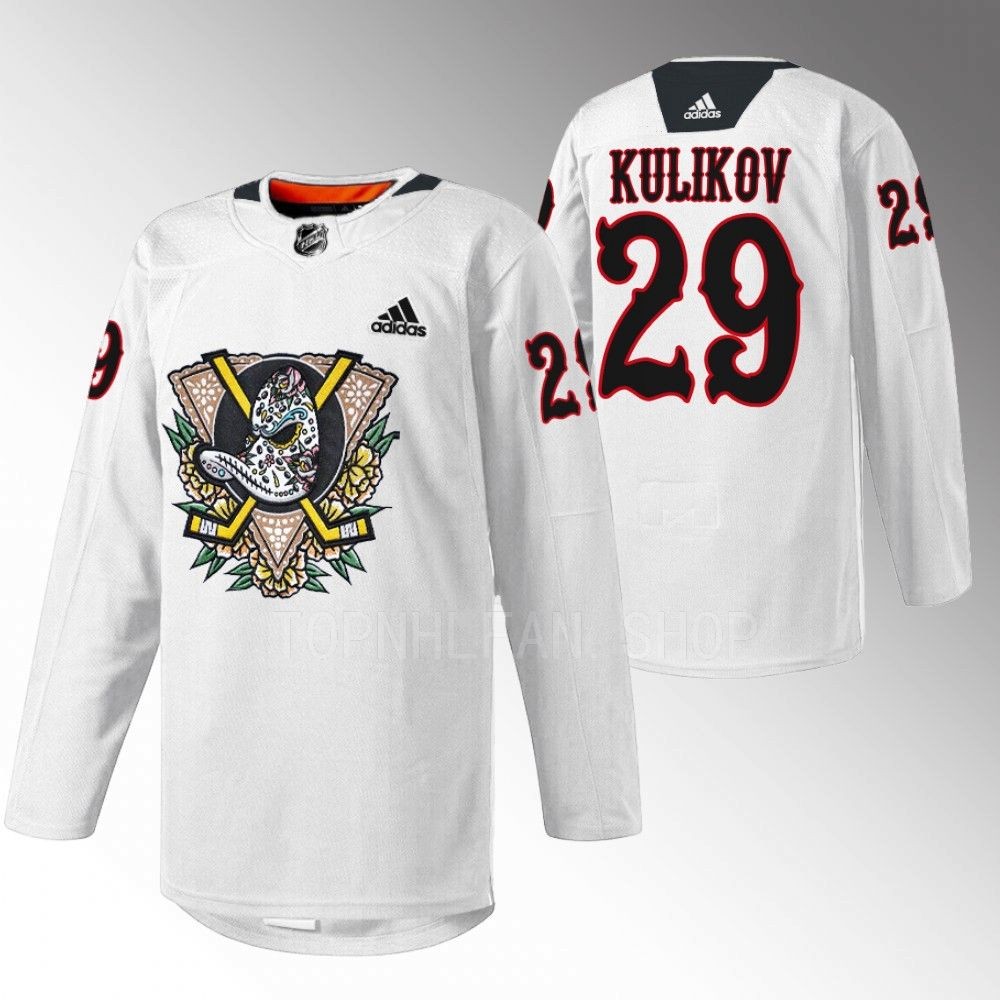 Ducks Dmitry Kulikov 2022 Dia de Muertos Night White Warmup Jersey