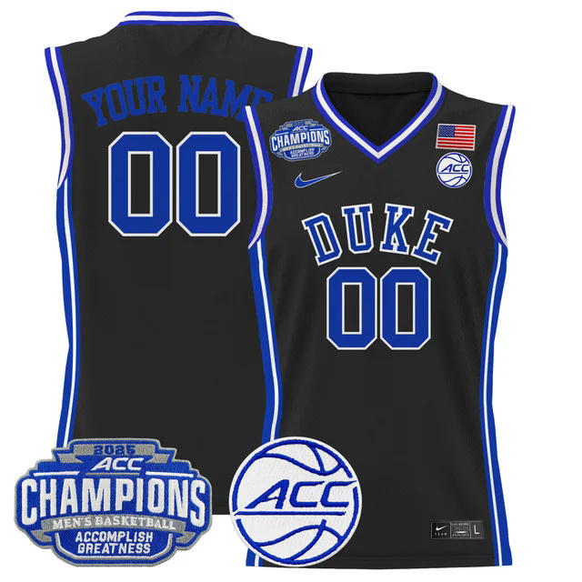 Duke Blue Devils 2025 ACC Conference Tournament Champions Basketball Custom Jersey BLACK.webp