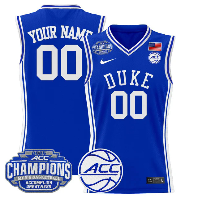 Duke Blue Devils 2025 ACC Conference Tournament Champions Basketball Custom Jersey BLUE.webp