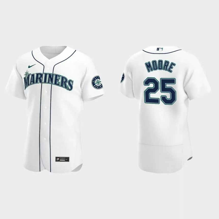 Dylan Moore #25 Seattle Mariners Authentic Home Jersey – White