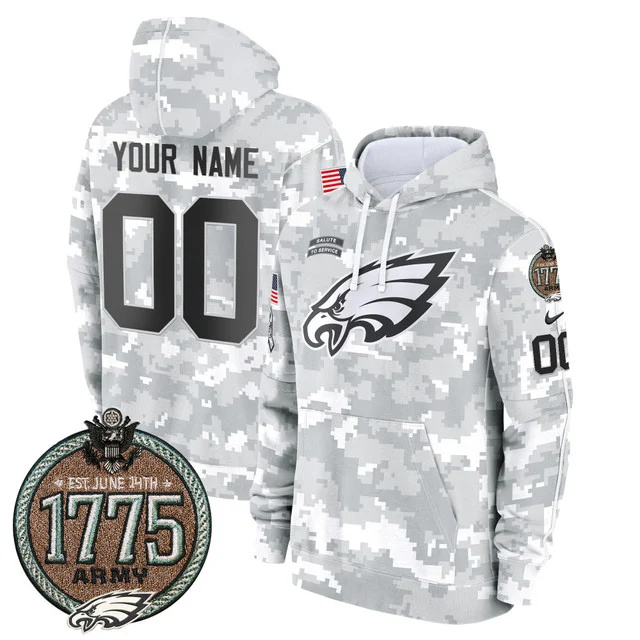 Eagles 2024 Salute to Service Establishment Year Patch Custom Fleece Pullover Hoodie ARMY
