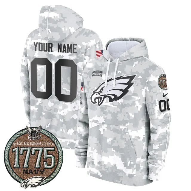 Eagles 2024 Salute to Service Establishment Year Patch Custom Fleece Pullover Hoodie NAVY