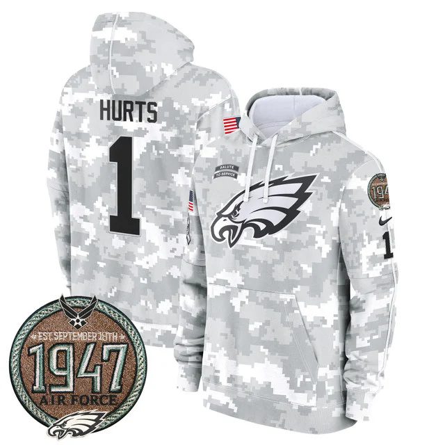 Eagles 2024 Salute to Service Establishment Year Patch Fleece Pullover Hoodie AIR FORCE #1 HURTS.webp