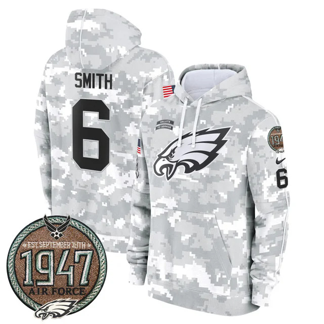 Eagles 2024 Salute to Service Establishment Year Patch Fleece Pullover Hoodie AIR FORCE #6 SMITH.webp