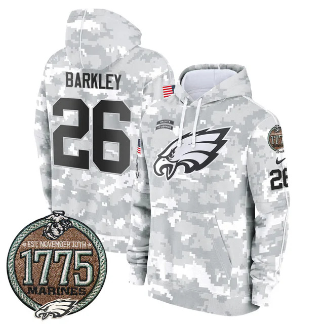 Eagles 2024 Salute to Service Establishment Year Patch Fleece Pullover Hoodie MARINES #26 BARKLEY.webp