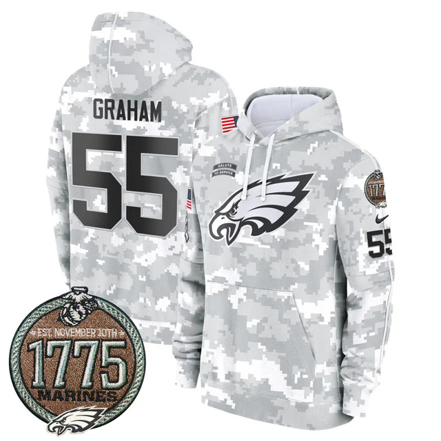 Eagles 2024 Salute to Service Establishment Year Patch Fleece Pullover Hoodie MARINES #55 GRAHAM.webp