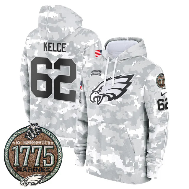 Eagles 2024 Salute to Service Establishment Year Patch Fleece Pullover Hoodie MARINES #62 KELCE.webp