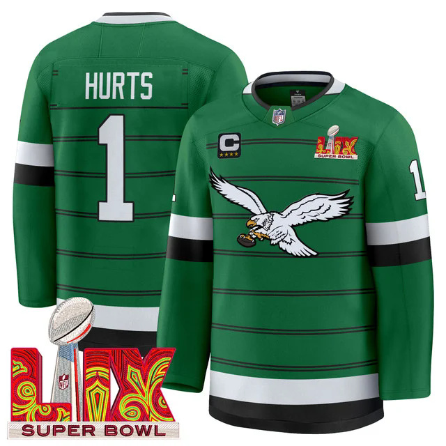 Eagles Kelly Green Hockey Premium Jersey #1 HURTS.webp