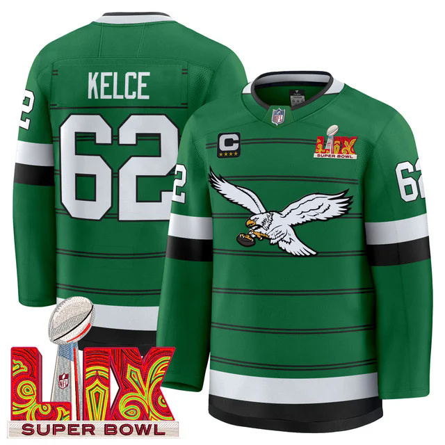Eagles Kelly Green Hockey Premium Jersey #62 KELCE.webp