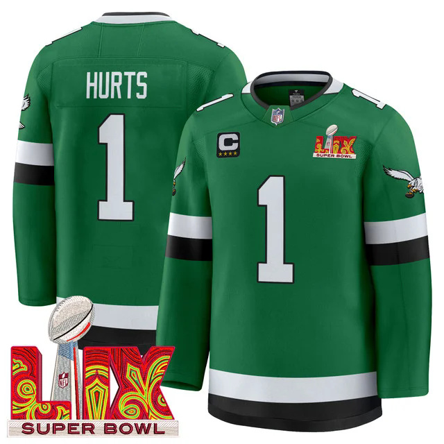 Eagles Kelly Green Hockey Premium Jersey V2 #1 HURTS.webp