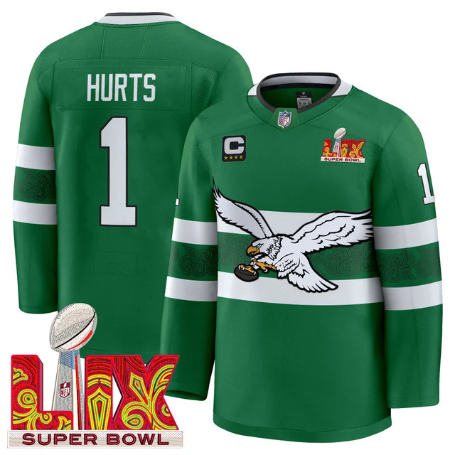 Eagles Kelly Green Hockey Premium Jersey V3 #1 HURTS.webp
