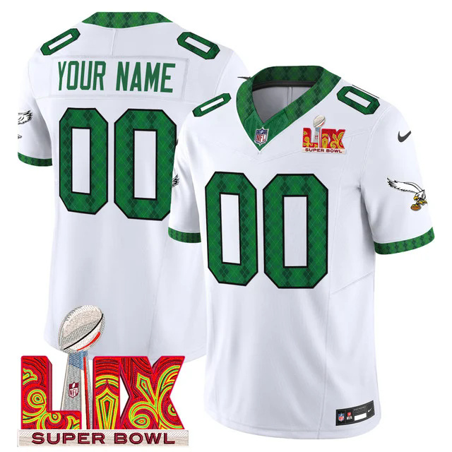 Eagles Kelly Green St. Patrick's Day Super Bowl LIX Patch Vapor Limited Custom Jersey.webp