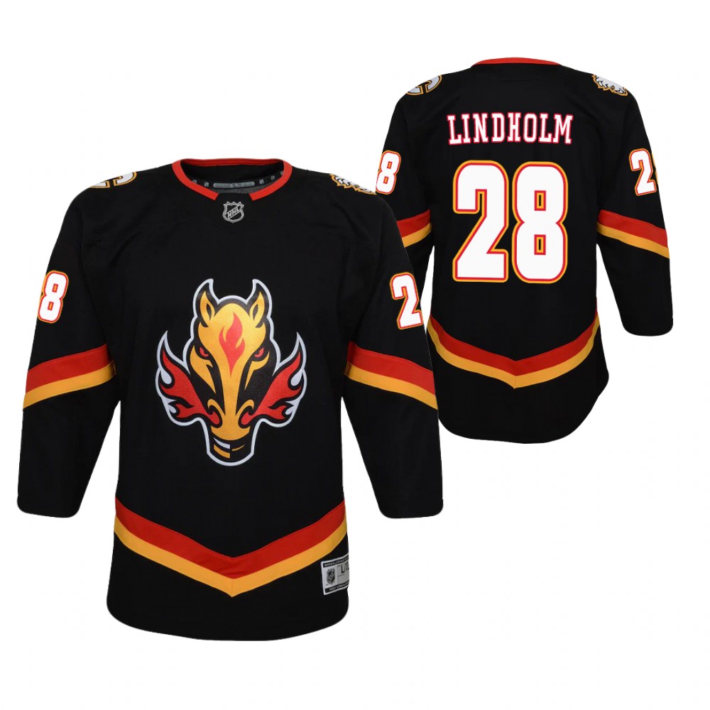 Elias Lindholm Calgary Flames 2021 Reverse Retro Black Youth Jersey Replica