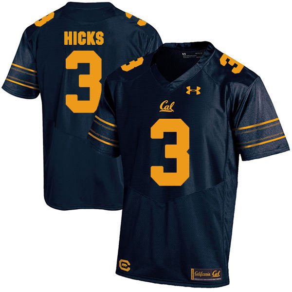 Elijah Hicks California Golden Bears Men's Jersey - #3 NCAA Navy Blue Stitched Authentic
