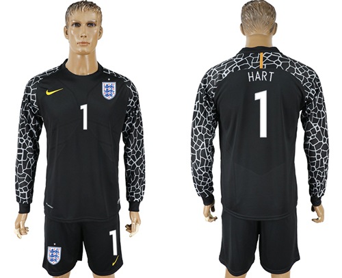 England #1 Hart Black Long Sleeves Goalkeeper Soccer Country Jersey
